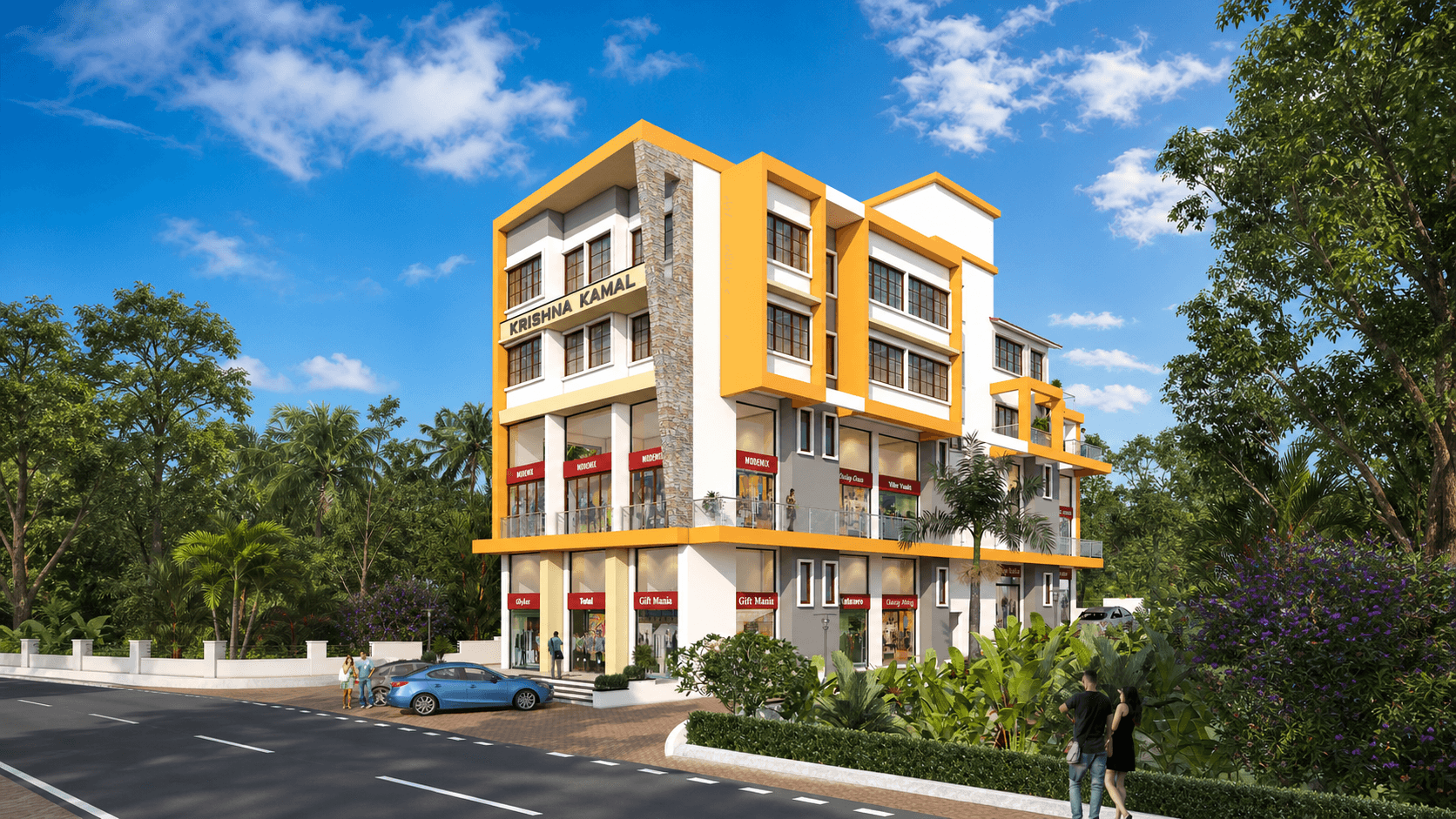 Architectural rendering of the Krishna Kamal commercial project in Sankhali